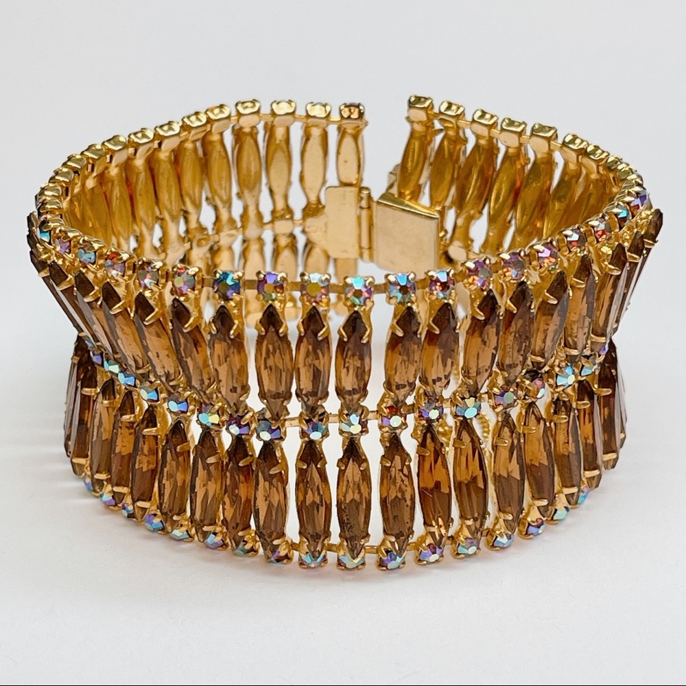 Vintage D&E Juliana Topaz Rhinestone Wide Bracelet